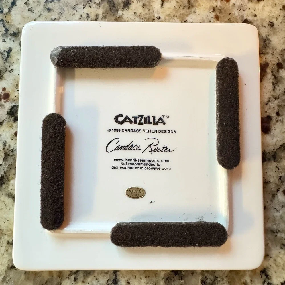 Vintage DOGZILLA 6x6 Ceramic Dog Trivet Candace Reiter Designs CATZILLA 1999 HTF